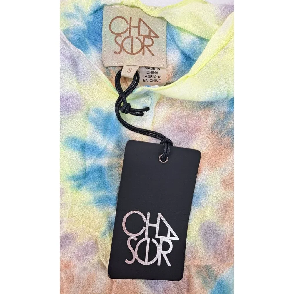 Chaser Tie-Dye Twist Strap Cropped Tank Top Women Small Blue Purple Swirl Yellow - Picture 4 of 5